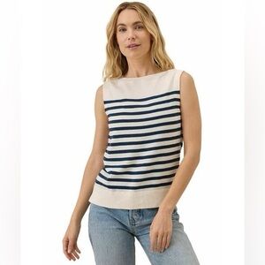 Pact Organic Classic Fine Knit Shell Sweater Tank Top Navy Laguna Stripe Large